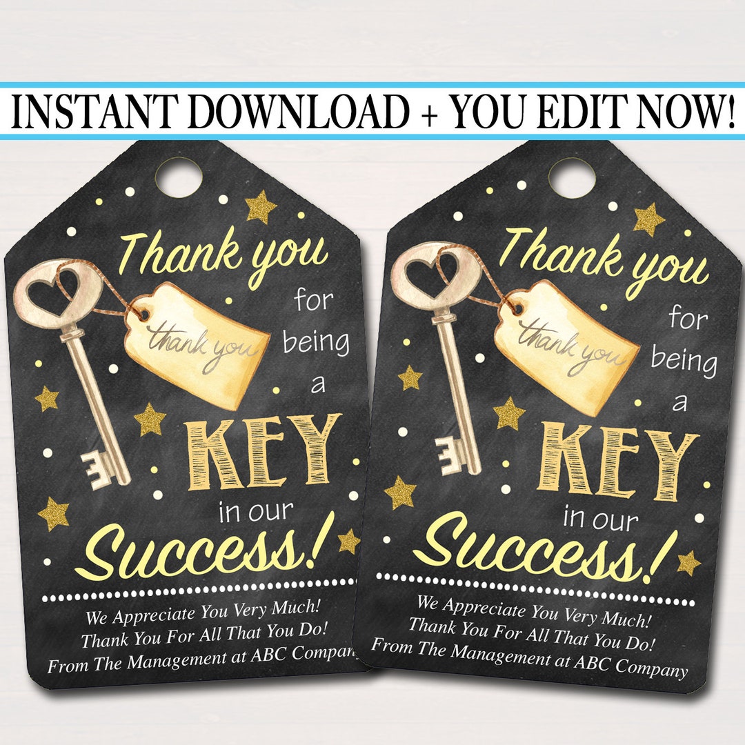 Printable Thank You Key Tags: Editable Volunteer Appreciation Gift (PDF ...