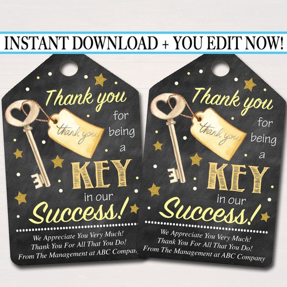 Printable Thank You Tags, Volunteer Key Labels INSTANT + EDITABLE, Thank You Gift, PTA Staff Employee, Teacher Appreciation Favor Printable Il_570xn