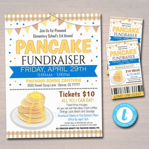 EDITIERBARE Pfannkuchen Frühstück Fundraiser Flyer Ticket Set, pto pta, Church Charity Community School Benefizveranstaltung, Flapjacks SOFORTIGER DOWNLOAD