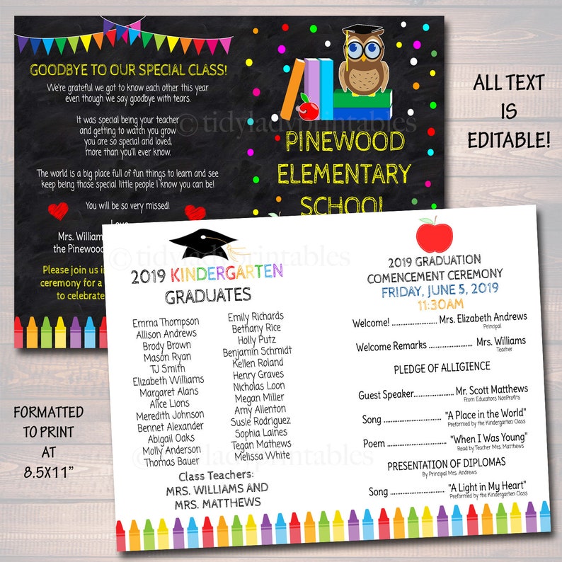 Editable Graduation Ceremony Program Template: School Keepsake (digital ...