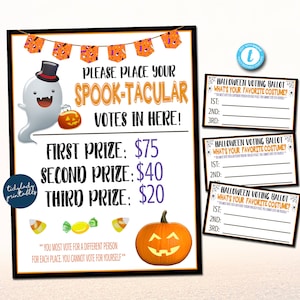EDITABLE Halloween Costume Contest Voting Sign and Ballot, Kids Community Church Halloween Event, School Pto Pta Halloween Party PRINTABLE
