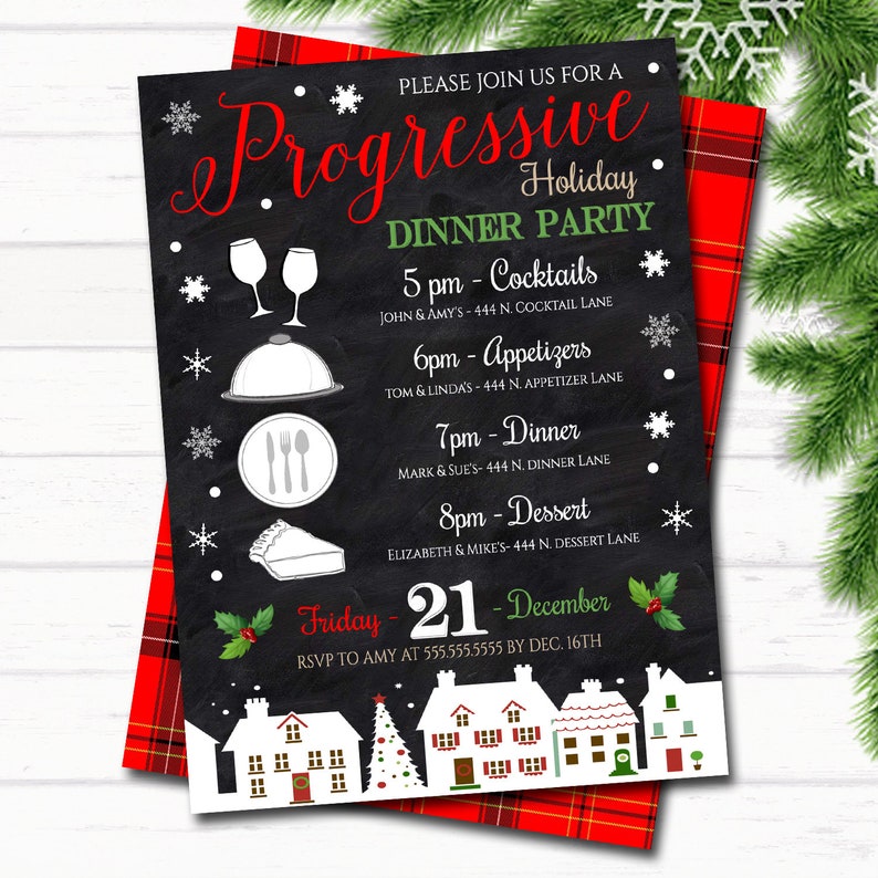 Editable Holiday Progressive Dinner Party Invitation Etsy
