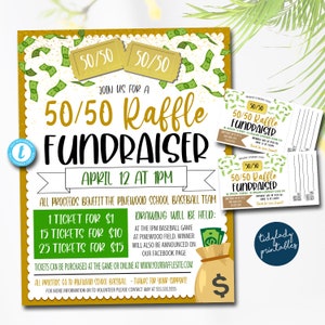 50/50 Raffle Ticket Fundraiser Flyer, Split the Pot Raffle Fundraiser, Cash Tombola Flyer, Sport Fundraiser, pto pta Church School Charity