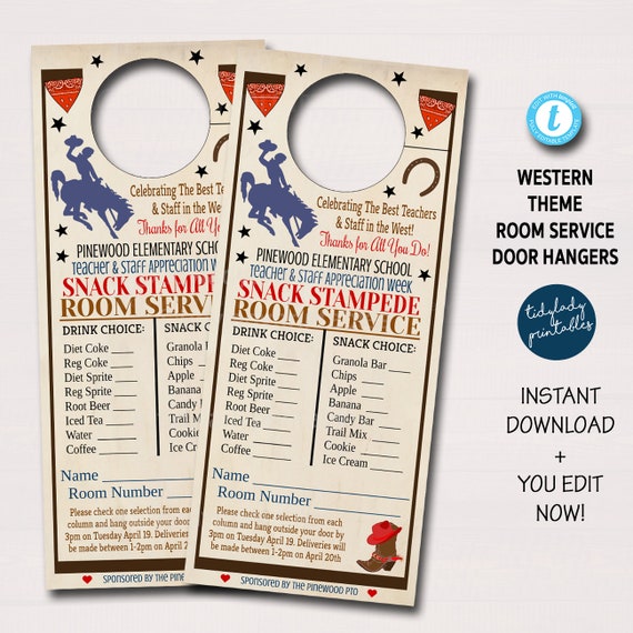 Editable Western Themed Room Service Door Hanger, Cowboy Party Teacher and Staff Appreciation Idea, BBQ, School Pto Pta, INSTANT DOWNLOAD Il_570xn