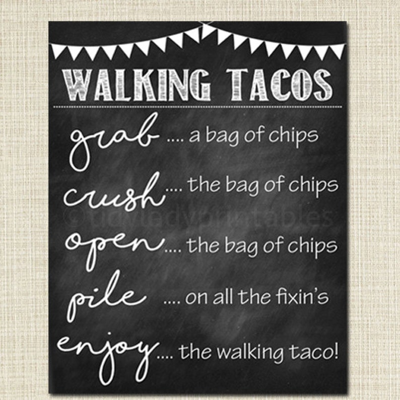 Walking Tacos Sign, Walking Taco Bar, DIY Taco Bar, Make Your Own Tacos Printable Sign, INSTANT DOWNLOAD, Cinco De Mayo, Wedding Food Trucks image 2