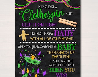 Juego "No digas bebé" de Mardi Gras: revelación de género, baby shower (descarga instantánea)