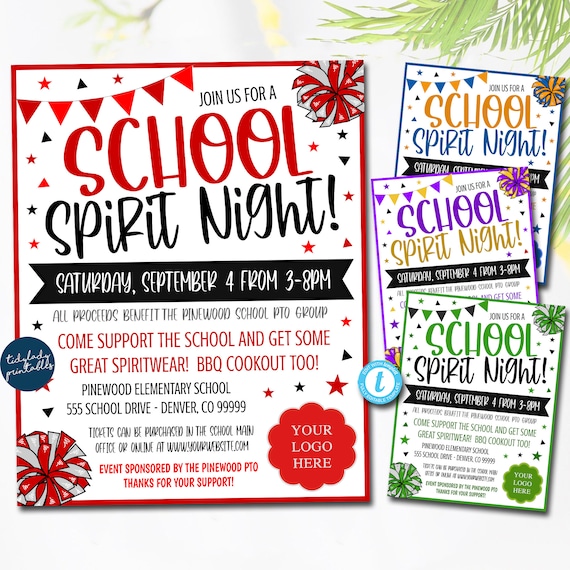 Editable School Spirit Flyer, School Spirit Night Party, Spirt Night Fundraiser, Editable School Fundraiser School PTO PTA Event, Template Il_570xn