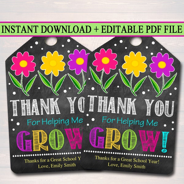 Floral Thank You Gift Tags: Teacher, Mother's Day (Editable PDF)