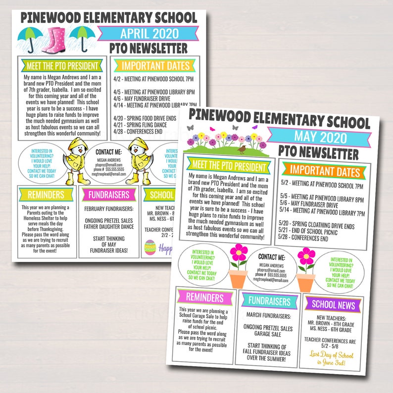 Yearly Pto Pta Newsletter Template Set, Classroom Printable Handout Flyer, Seasonal School Year Meeting Agenda Organizer, EDITABLE Template image 3