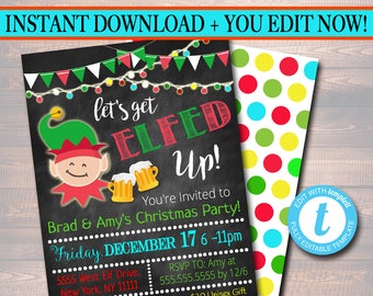 Printable Let's Get Elfed Up Invitation, Christmas Party Invitation, Holiday Party Invite Adult Christmas Party, Holiday Ugly Sweater Invite