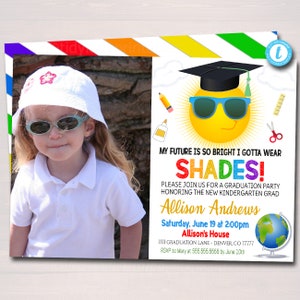 Invitación de graduación de jardín de infantes, invitación a la ceremonia de graduación de preescolar, el futuro es tan brillante que tengo que usar sombras PLANTILLA EDITABLE