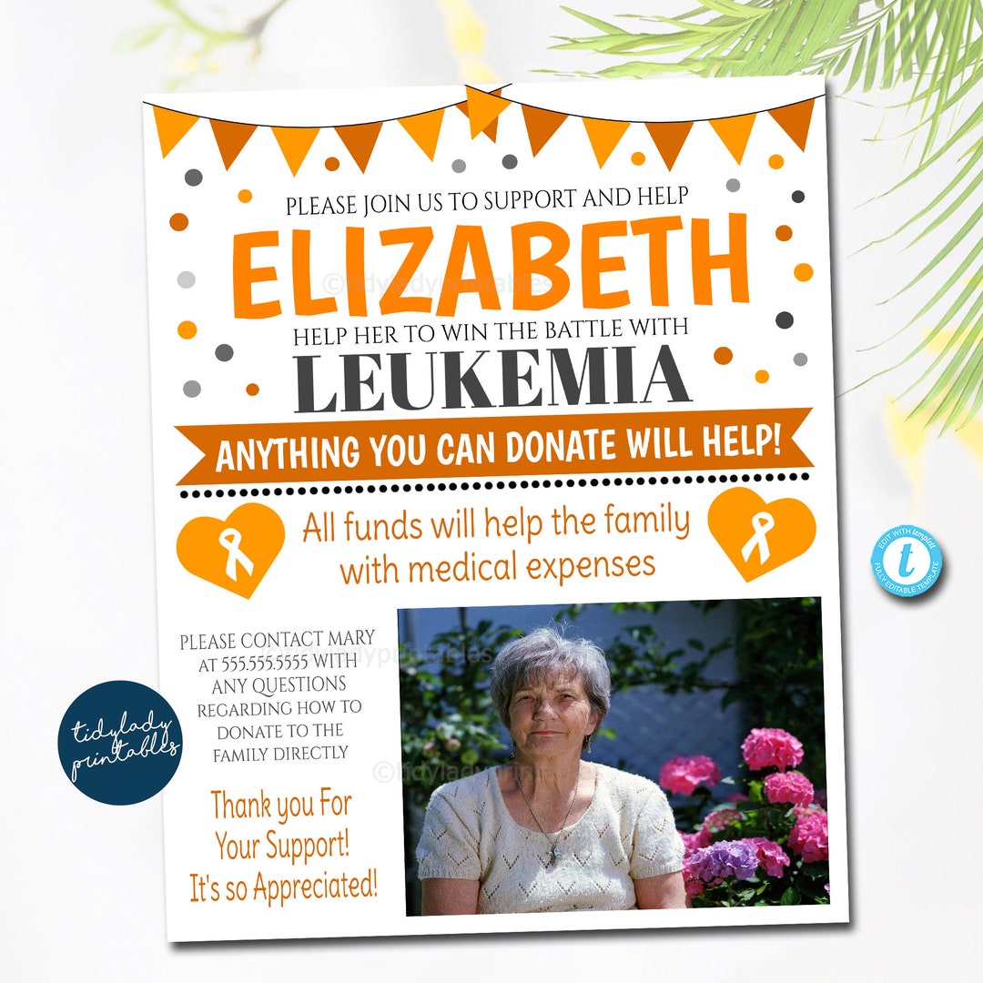 Lukemia Benefit Fundraiser Flyer, Printable Orange Ribbon Charity