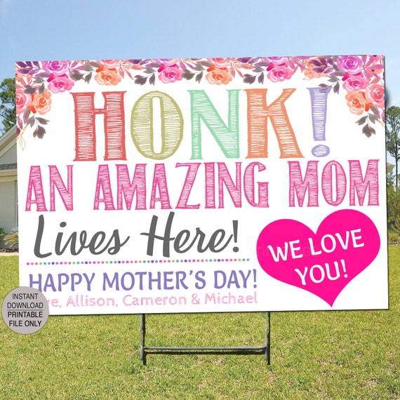 Virtual Mother's Day Yard Sign, Outdoor Banner, Honk for an Amazing Mom