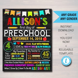 First Day Of School Sign, Back to School Chalkboard Poster, Personalized School Chalkboard Sign, Any Grade Sign 1st Day of School