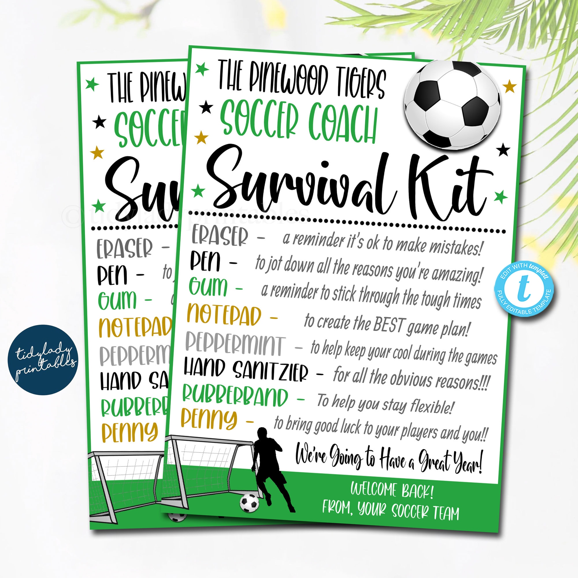 EDITABLE Soccer Coach Survival Kit Printable Team Coach Gift Etsy