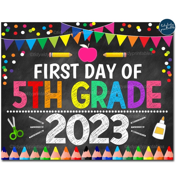 first-day-of-fifth-grade-2023-printable-back-to-school-chalkboard-sign-rainbow-colors-girl