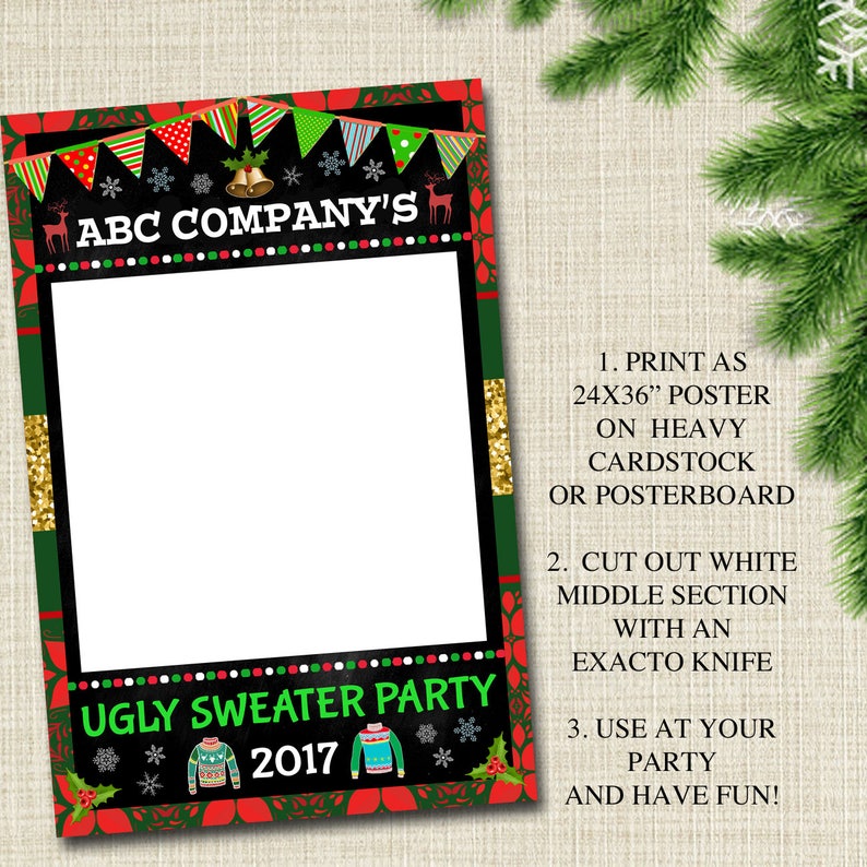 Christmas Ugly Sweater Photo Booth Prop, Selfie Station Grab a Prop Christmas Decor, INSTANT DOWNLOAD Xmas Ugly Sweater Party decor EDITABLE image 2