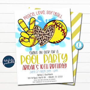 Softball Birthday Pool Party Invitation: Editable Template