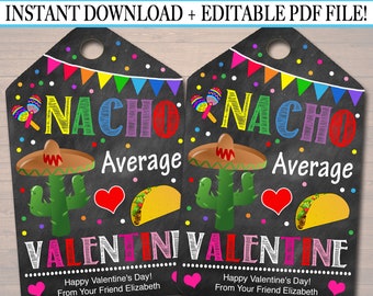 Etiquetas de regalo EDITABLES de Nacho Average para el Día de San Valentín, Aula de Amigos, Chips de Taco Mexicano, Etiquetas editables de Cactus de San Valentín, DESCARGA INSTANTÁNEA