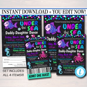 EDITIERBARE Daddy Daughter Under The Sea Themed Dance, Schulmeerjungfrauen-Tanz-Flyer-Party laden Kirchen-Gemeinschaftsveranstaltung ein, SOFORT-DOWNLOAD