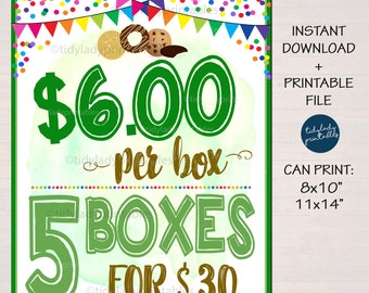 Cookie Price Sign, 6 dollars per box 5 for 30, Cookies Sold Here, Printable Cookie Booth Poster, Sale Fundraiser Display, INSTANT DOWNLOAD