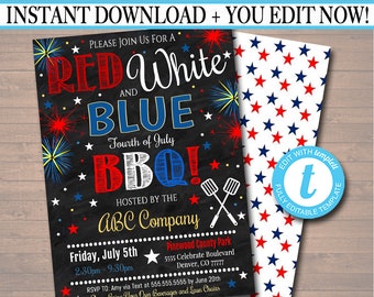 Editable 4th of July BBQ Invitation: Company Picnic (Digital Download)