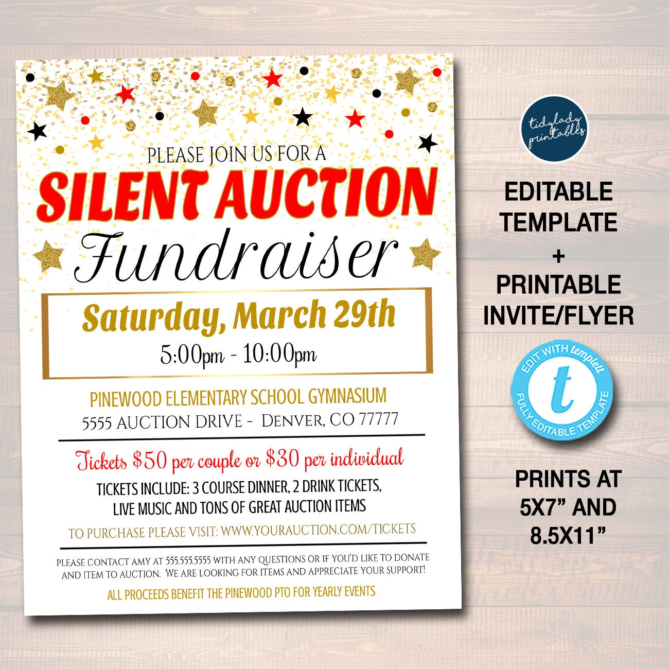 Silent Auction Flyer Fundraiser Event School Pto Pta Etsy UK