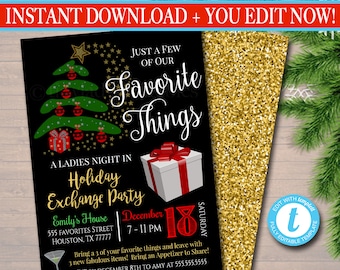 EDITABLE Favorite Things Exchange Party Invitation, Bridal Shower Invite, Teacher Party Holiday Invite, Dirta Santa Party INSTANT DOWNLOAD