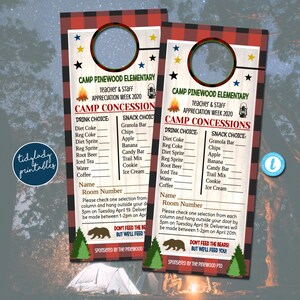 Camping Theme Room Service Türhänger, Woche zur Wertschätzung der Lehrer, Outdoor Camp Theme Printable Danke, Schule Pto Pta EDITIERBAR