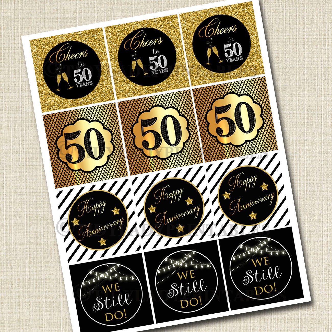 50th Anniversary Cupcake Toppers PRINTABLE Cheers to 50 | Etsy
