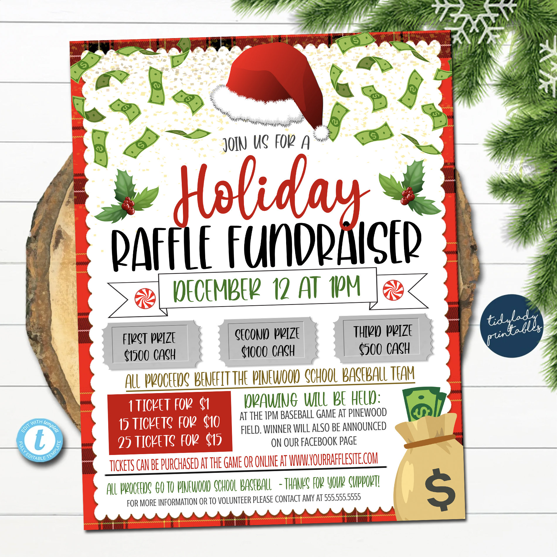 Christmas Raffle Ticket Fundraiser Flyer Holiday Split The Etsy UK fire-pit-raffle-basket-ideas-for-adults-unique-raffle-prizes