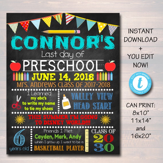 EDITABLE Last Day of School Photo Prop School Chalkboard Poster DIY Instant Download Preschool, Kindergarten Graduation, End of School Year Il_570xn