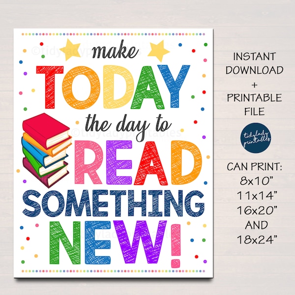Reading Poster, School Library English Classroom Printable Poster, Librarian Decor, Read Something New Inspirational Art, INSTANT DOWNLOAD