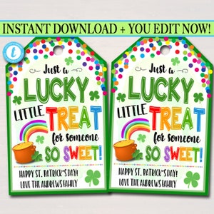 St. Patricks Day Treat Tags, Lucky Treat for Someone Sweet, Cereal Candy Gift Tags, Classroom Teacher Staff Thank You Gift Editable Template image 1