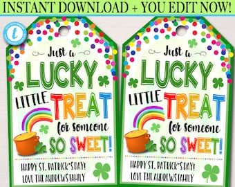 St. Patrick's Day Treat Tags: Lucky Sweet Gift (Editable Template)