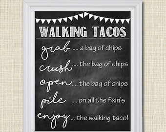 Walking Taco Bar Sign: DIY Taco Instructions, Chalkboard Style (Digital Download)