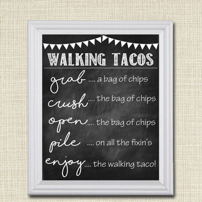 Walking Tacos Sign, Walking Taco Bar, DIY Taco Bar, Make Your Own Tacos Printable Sign, INSTANT DOWNLOAD, Cinco De Mayo, Wedding Food Trucks image 1