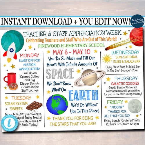 Editable Space Theme Teacher Appreciation Staff Invitation - Etsy