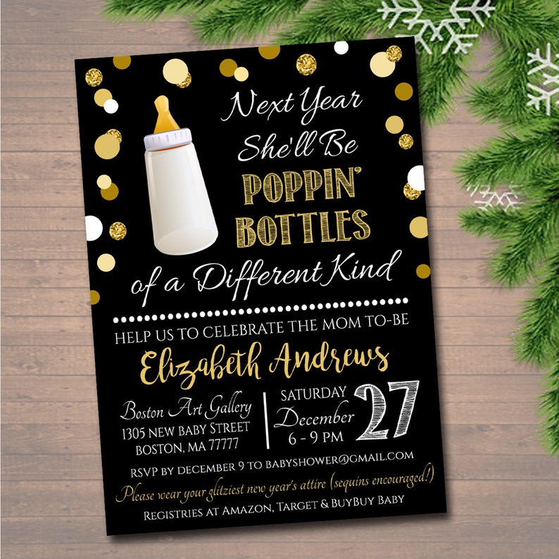 New Years Baby Shower Invitation, poppin bottles Holiday Party Invite, Baby Sprinkle, Printable New Years Invite Template, INSTANT DOWNLOAD image 2