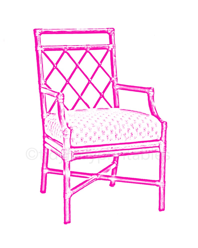 Pink Drawing Chair Pink Chinoiserie Chair Art Print Set: Palm Beach Decor (digital ...