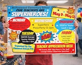 Editable Superhero Theme Teacher Appreciation Week Itinerary Poster, Employee Staff Nurse Thank You Schedule of Events (Digital File)