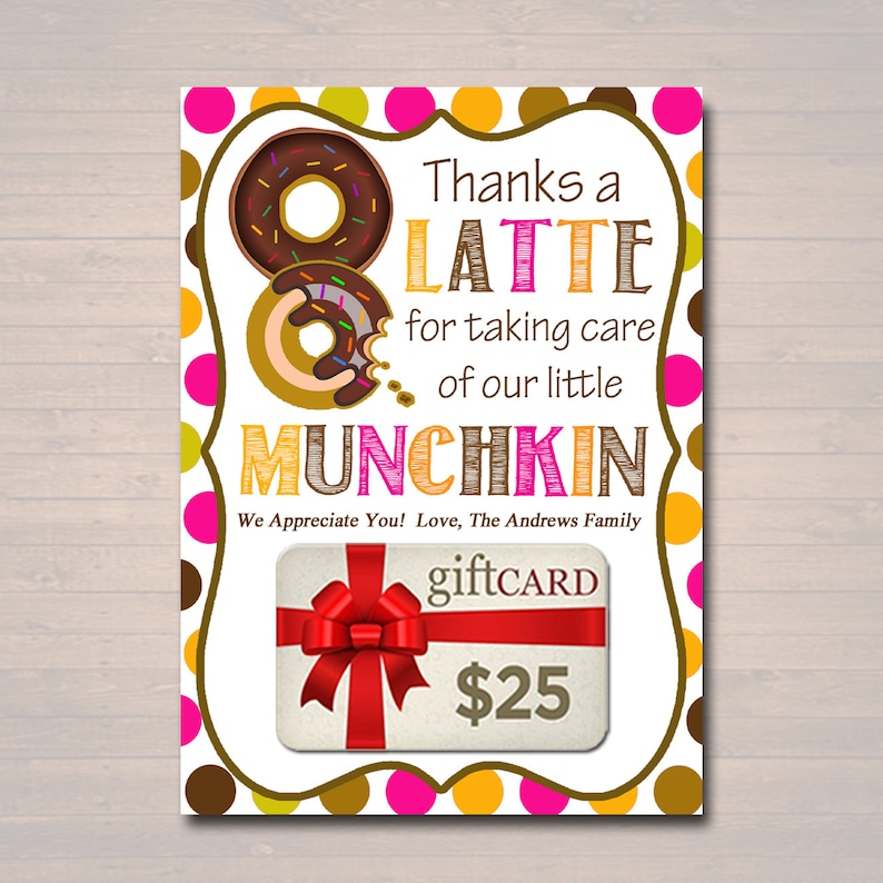 EDITABLE Thanks a Latte Coffee Donut Gift Card Holder | Etsy