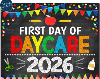 First Day of Daycare 2026 School Sign: Chalkboard Photo Prop (Digital Download)