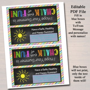 EDITABLE Chalk Bag Toppers, End of School Year Student Gift INSTANT ...