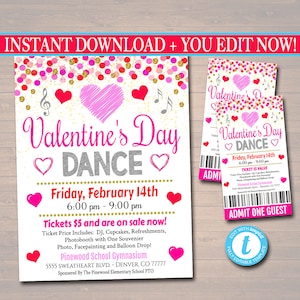 EDITIERBARE Valentinstag-Tanz-Set Schultanz-Flyer-Party einladen, Kirchen-Gemeinschafts-Veranstaltung, Schatz-Tanz, pto pta, SOFORTIGER DOWNLOAD