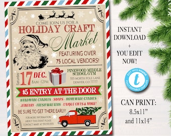 BEWERKBARE Vakantie Craft Fair Flyer Kerst Craft Show Uitnodiging Kerstfeest Uitnodiging Afdrukbare Community Holiday Event Kerkposter