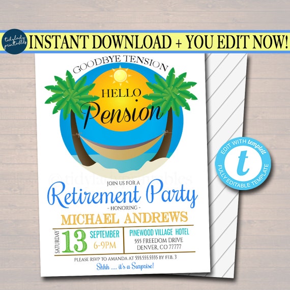 Tropical Beach Retirement Invitation Printable Teacher 