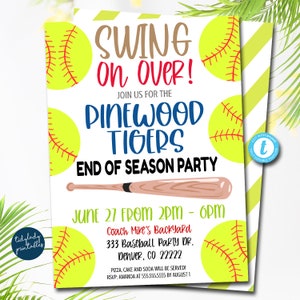 Editable Softball Team Party Invitation: End of Season (DIY Template)