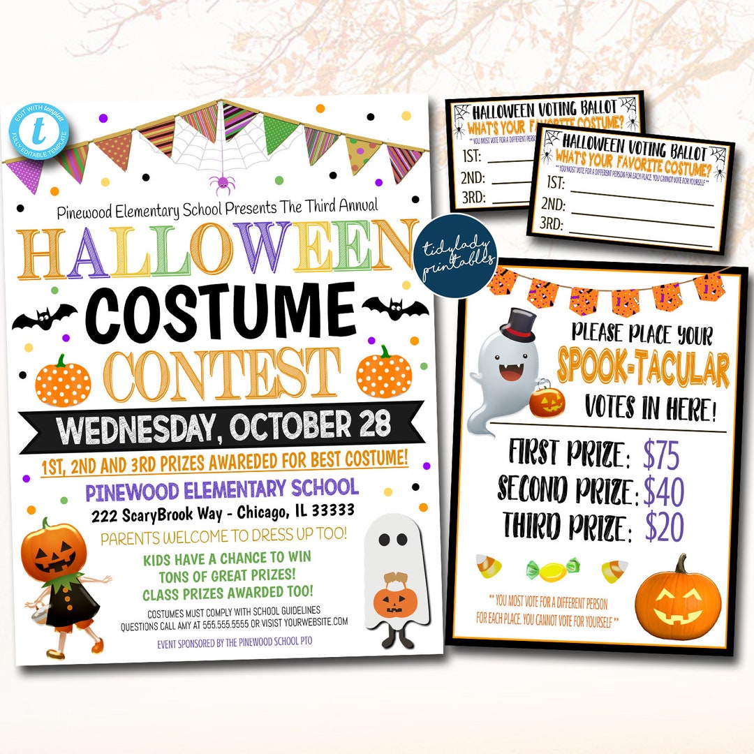 EDITABLE Halloween Costume Contest Flyer Voting Sign and Ballot Slips
