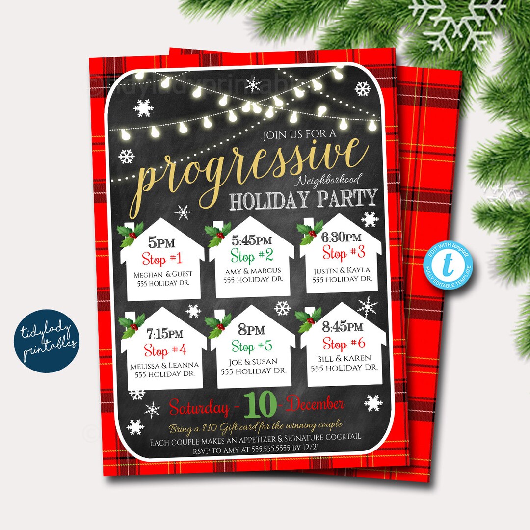 Editable Holiday Progressive Dinner Party Invitation Christmas Potluck editable-holiday-progressive-dinner-party-invitation-christmas-potluck
